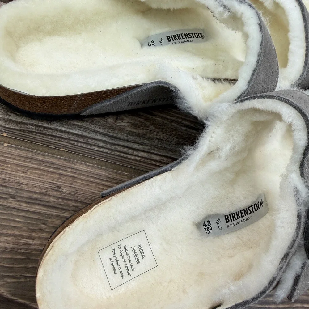 Birkenstock Mens Size 43 Arizona Fur Stone Coin Suede Shearling Sandals New